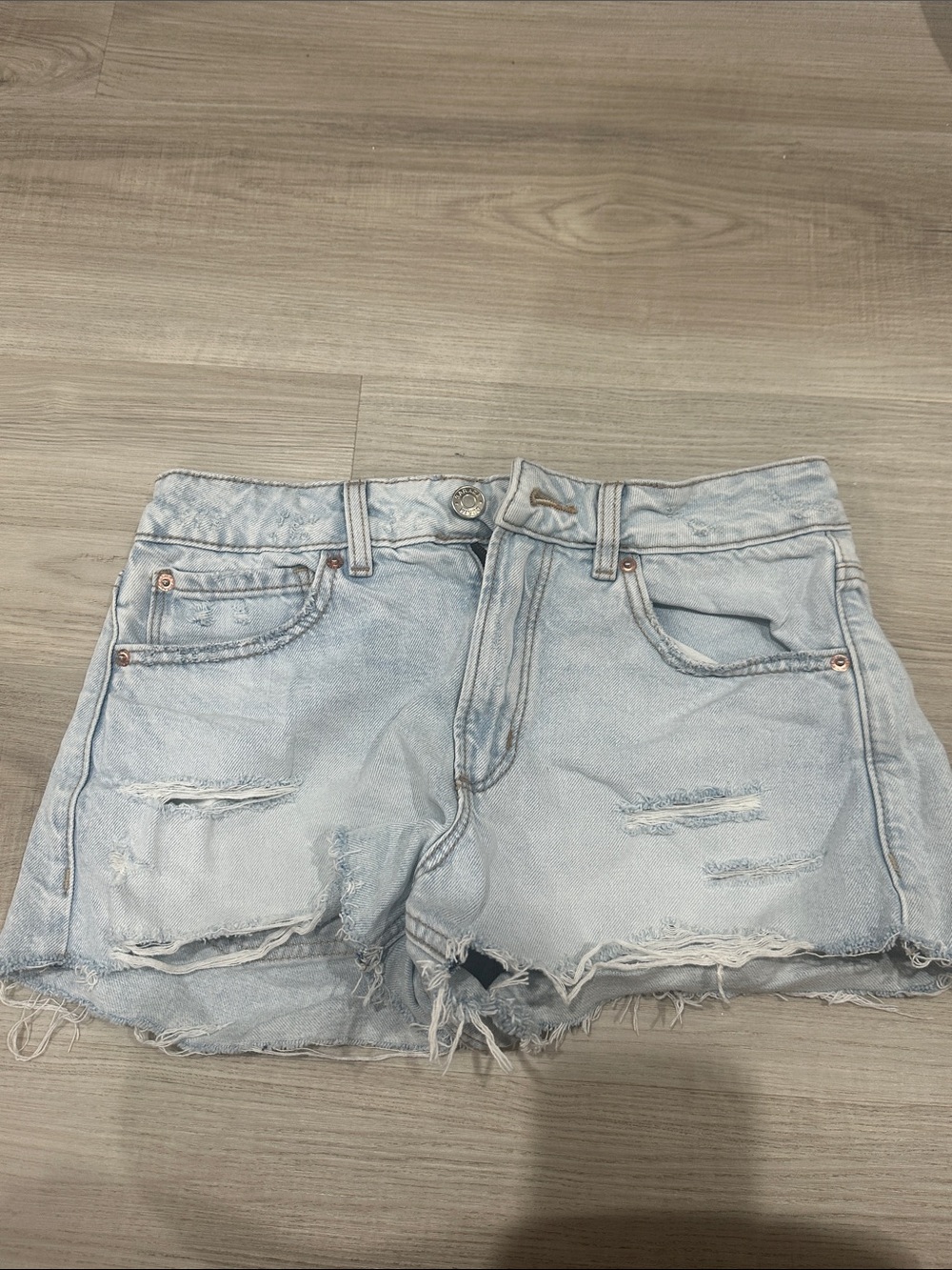 Garage Light Blue Denim Festival shorts, Distressed Denim Cutoff Shorts